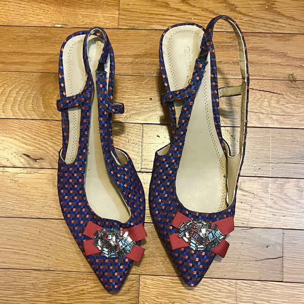 Charter Club Blue and Red Kitten Heeled Slingback Shoes - Size 10
